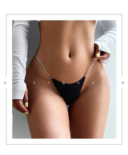 Women Letter Diamond Rhinestones G-String Briefs Underwear Low Waist Thong Panties