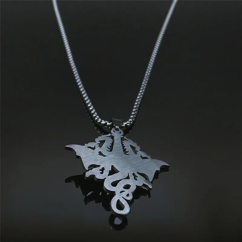 Men Stainless Steel Gothic Black Witchcraft Dragon Satan Viking Wolf Owl Wizard Necklace