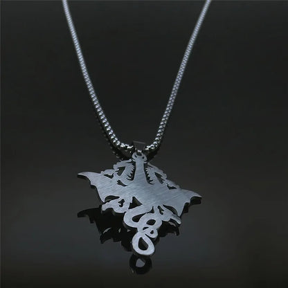 Men Stainless Steel Gothic Black Witchcraft Dragon Satan Viking Wolf Owl Wizard Necklace