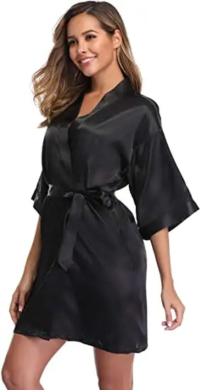 Women Satin Silky Bridal Wedding Kimono Bathrobe Sleepwear Nightgown Wear