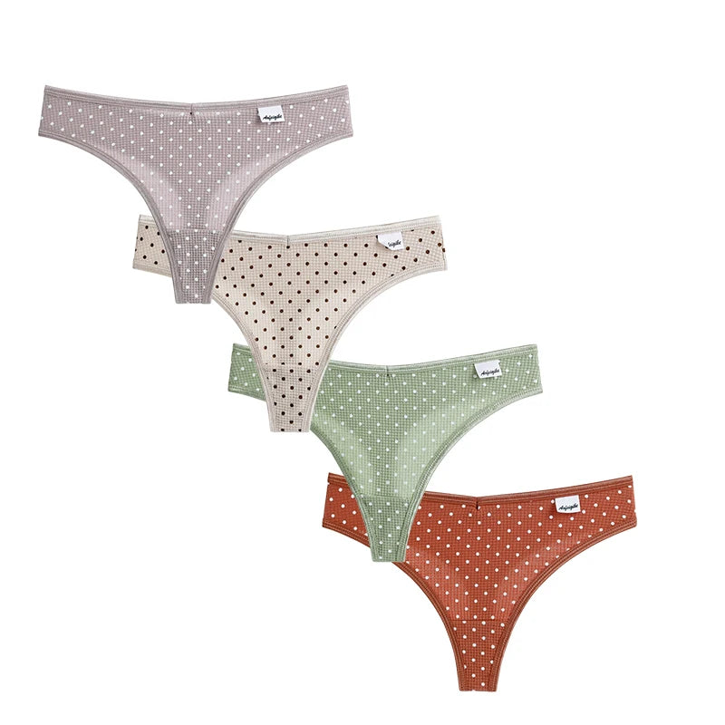 3 Pcs Underwear Women T-back Panties Sports Thongs G-String Cotton Dot Print Lingerie