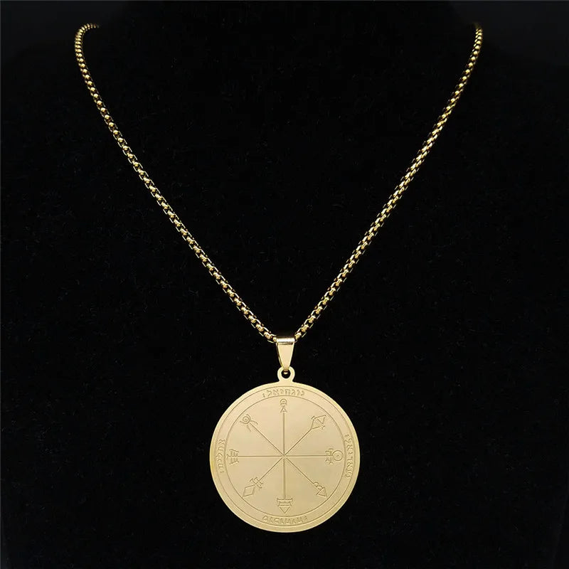 Men Talisman of Protection Good Luck Wealth Seal of Solomon Stainless Steel Necklace