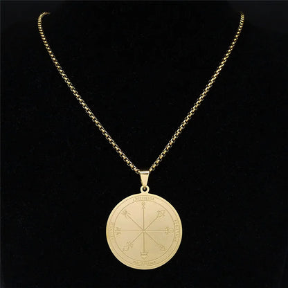 Men Talisman of Protection Good Luck Wealth Seal of Solomon Stainless Steel Necklace