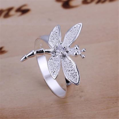 925 Sterling Silver Dragonfly Women Wedding Engagement Fashion Charm Ring
