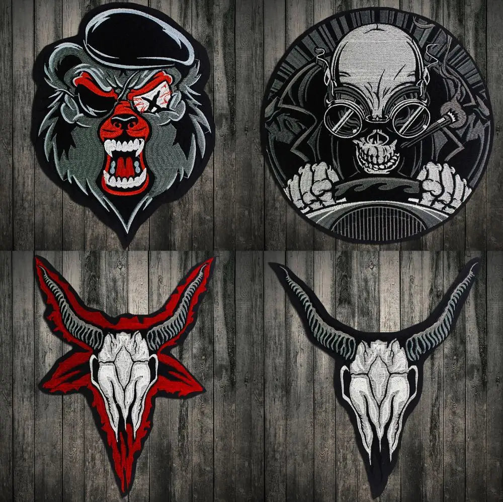 Embroidery Skull Sheep Head Patch Appliques Iron on Patches Badge Clothes Sewing