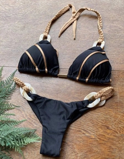 Women Bandeau Bikini Swimwear Push Up Thong Patchwork Swimsuit Backless Bathing Suit