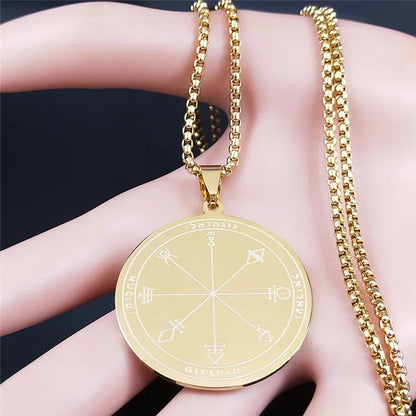 Men Talisman of Protection Good Luck Wealth Seal of Solomon Stainless Steel Necklace