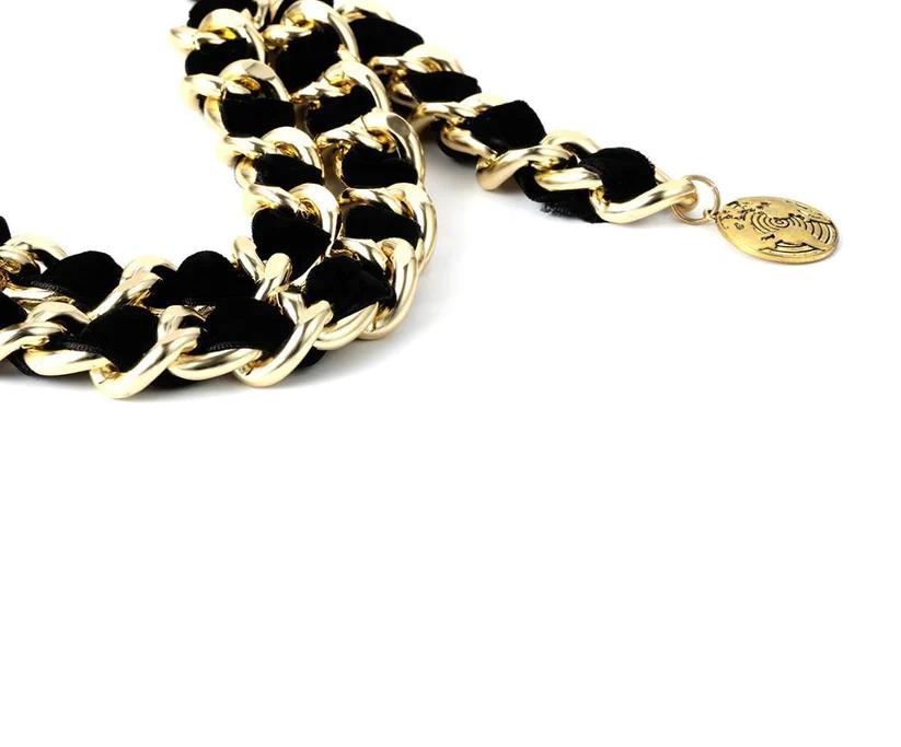 Women Fringe Tassel Flannel Gold Vintage Flocking Waist Chain Belts