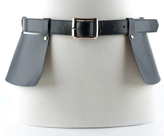 Sexy Women Black Leather Style Corset Movable Fringe Peplum Pin Buckle Strap Belt