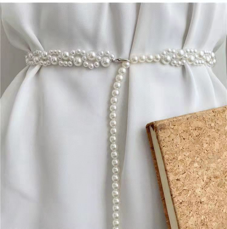 Elegant Women Pearl Waist Crystal Strap Pearl Wedding Chain Belt