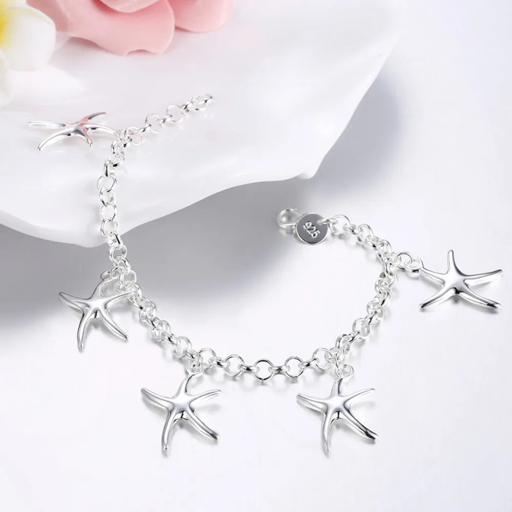 925 Sterling Silver Gold Sea Star Women Wedding Engagement Party Fashion Bracelet
