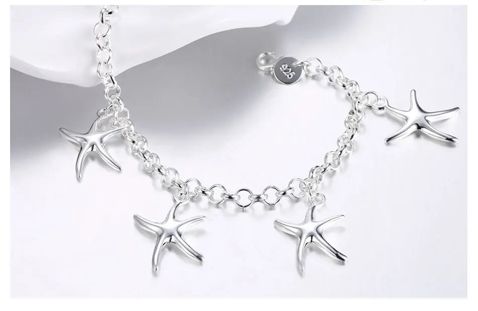 925 Sterling Silver Gold Sea Star Women Wedding Engagement Party Fashion Bracelet