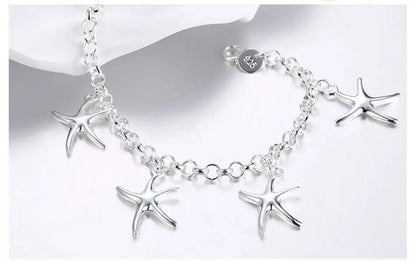 925 Sterling Silver Gold Sea Star Women Wedding Engagement Party Fashion Bracelet