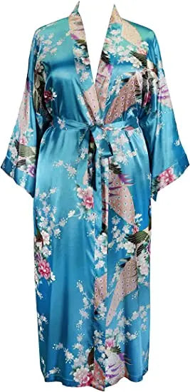 Women Flower Peacock Kimono Yukata Night Dress Gown Pajamas