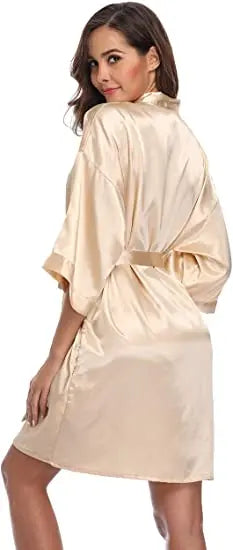 Women Satin Silky Bridal Wedding Kimono Bathrobe Sleepwear Nightgown Wear