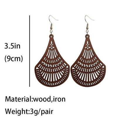 Women Geometric African Hollow Out Flower Vintage Wooden Earrings Gifts