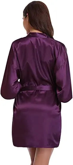 Women Nightgown Solid Color Kimono Bathrobe Satin Wedding Bridal Sleepwear