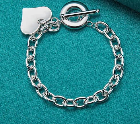 925 Sterling Silver Love Heart Pendant Chain Woman Wedding Engagement Fashion Charm Bracelet