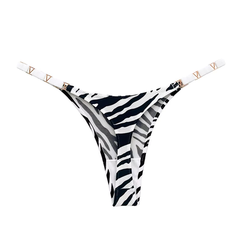 Sexy Women Seamless Underwear Briefs Zebra Flower Low Rise Metal Buckle Thong G-String Bikini Panties