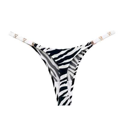Sexy Women Seamless Underwear Briefs Zebra Flower Low Rise Metal Buckle Thong G-String Bikini Panties