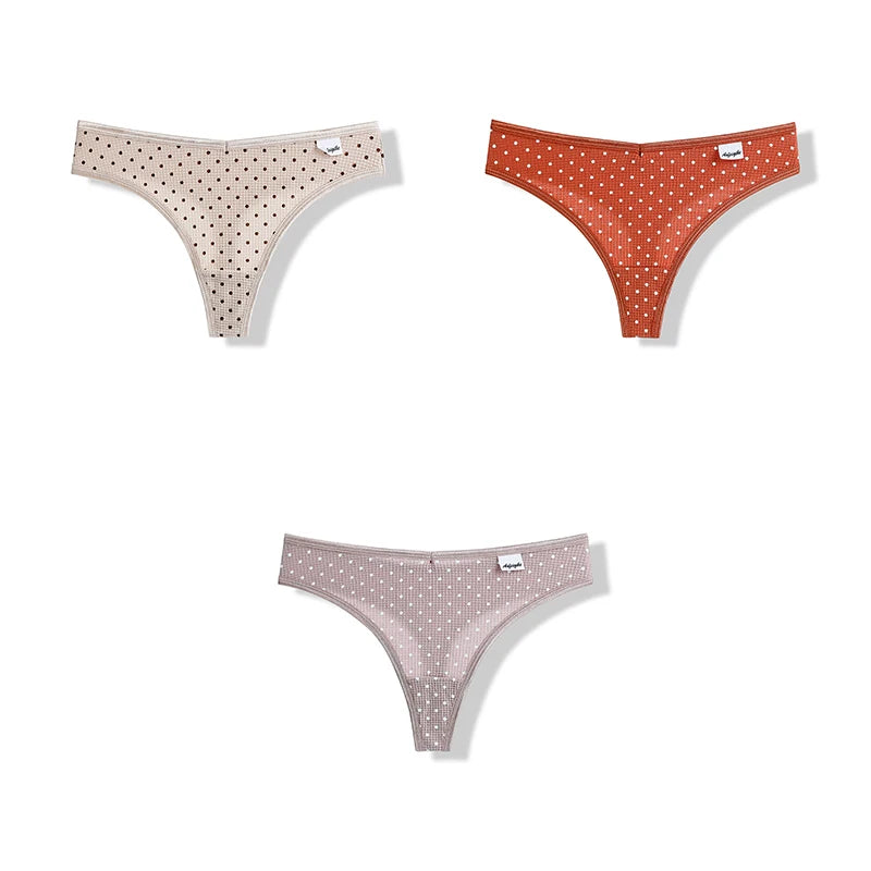 3 Pcs Underwear Women T-back Panties Sports Thongs G-String Cotton Dot Print Lingerie