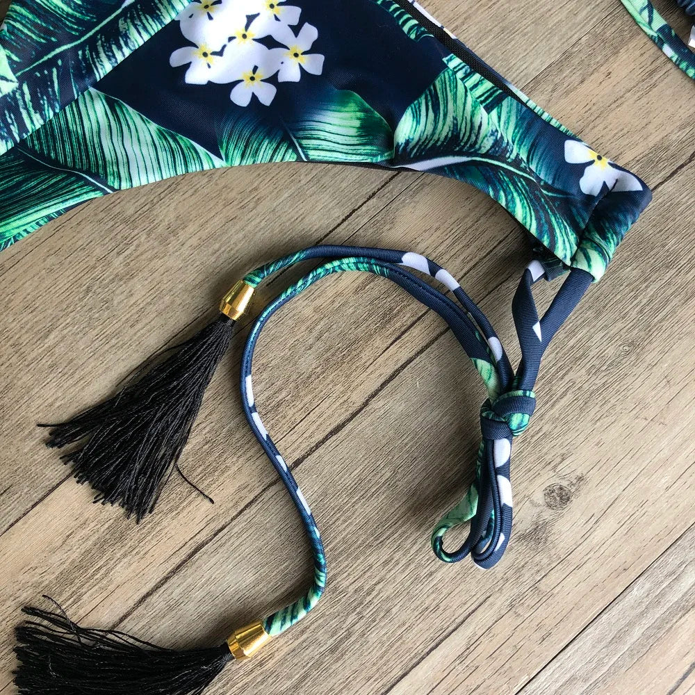 Sexy Print Swimsuit Bandage Two-Piece Swimwear Brazilian Beachwear Bathing Suit