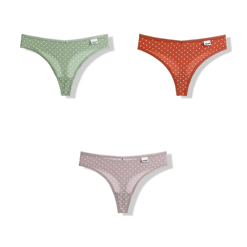 3 Pcs Underwear Women T-back Panties Sports Thongs G-String Cotton Dot Print Lingerie