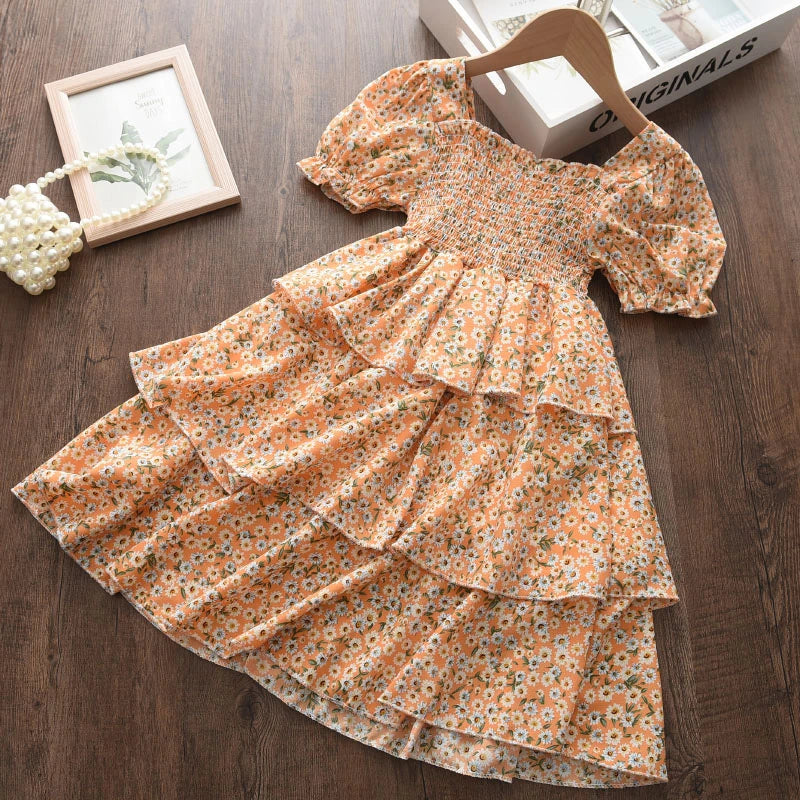 Kids Girls Flower Princess Layered Birthday Party Dress