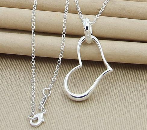 925 Sterling Silver Heart 18 Inch Chain Woman Fashion Wedding Engagement Party Charm Pendant Necklace