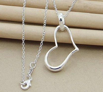 925 Sterling Silver Heart 18 Inch Chain Woman Fashion Wedding Engagement Party Charm Pendant Necklace