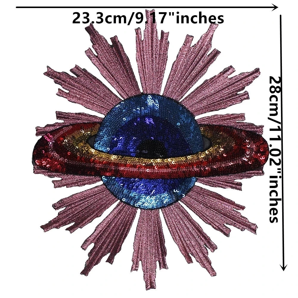 Craft Beaded Sequin Globe Embroidery Patches Iron on Applique Badge Clothes DIY Sewing