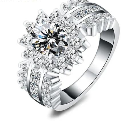 925 Sterling Silver Flower Zircon Women Fashion Wedding Engagement Party Charm Shiny Ring