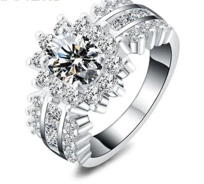 925 Sterling Silver Flower Zircon Women Fashion Wedding Engagement Party Charm Shiny Ring