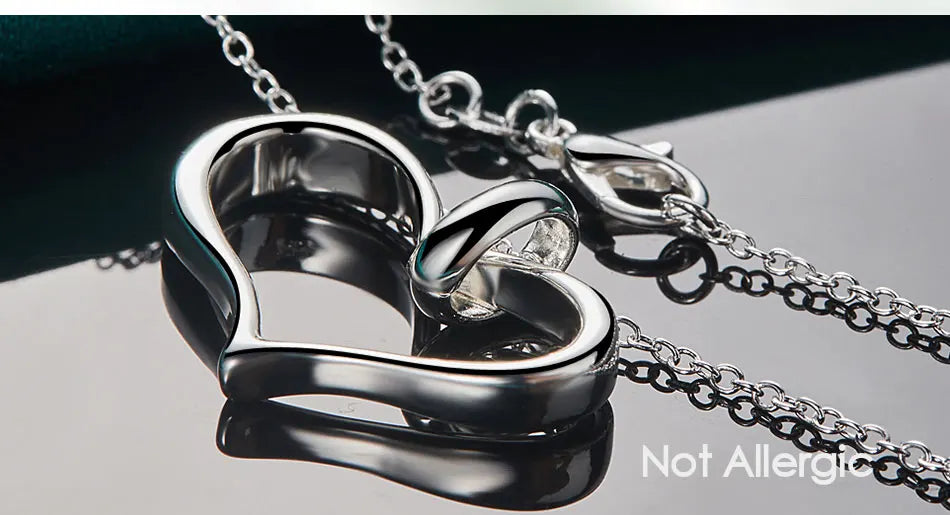 925 Sterling Silver Heart 18 Inch Chain Woman Fashion Wedding Engagement Party Charm Pendant Necklace