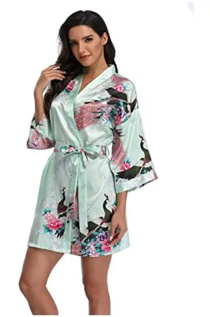 Women Flower Peacock Kimono Yukata Night Dress Gown Pajamas