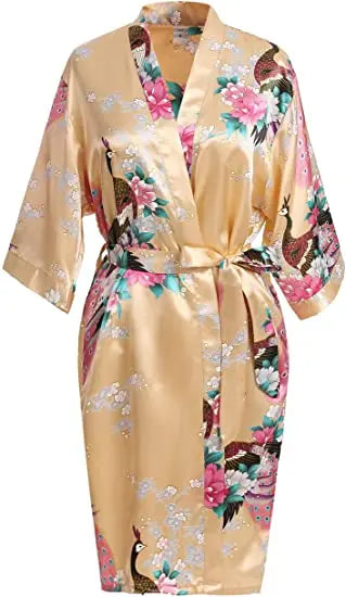 Women Flower Peacock Kimono Yukata Night Dress Gown Pajamas