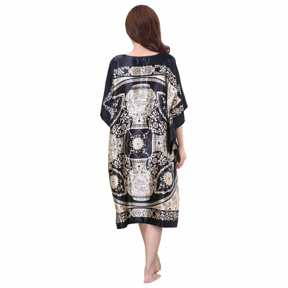 Plus Size Women Nightgown Printed Loose Sleepwear Nightwear Robe Bath Gown
