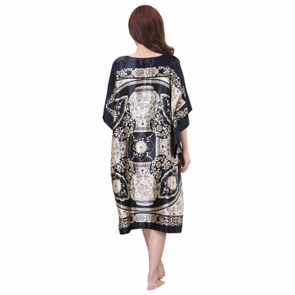 Plus Size Women Nightgown Printed Loose Sleepwear Nightwear Robe Bath Gown