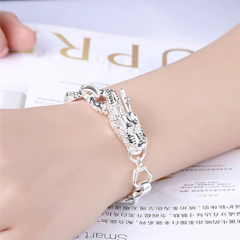Women 925 Sterling Silver Dragon Wedding Engagement Party Fashion Charm Bracelet Bangle