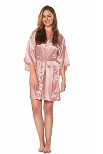 Women Nightgown Solid Color Kimono Bathrobe Satin Wedding Bridal Sleepwear