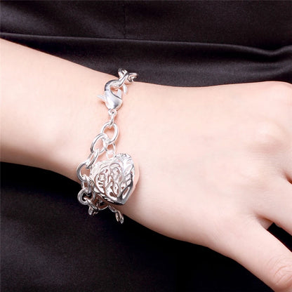 925 Sterling Silver Hollow Heart Woman Wedding Engagement Fashion Party Charm Pendant Bracelet