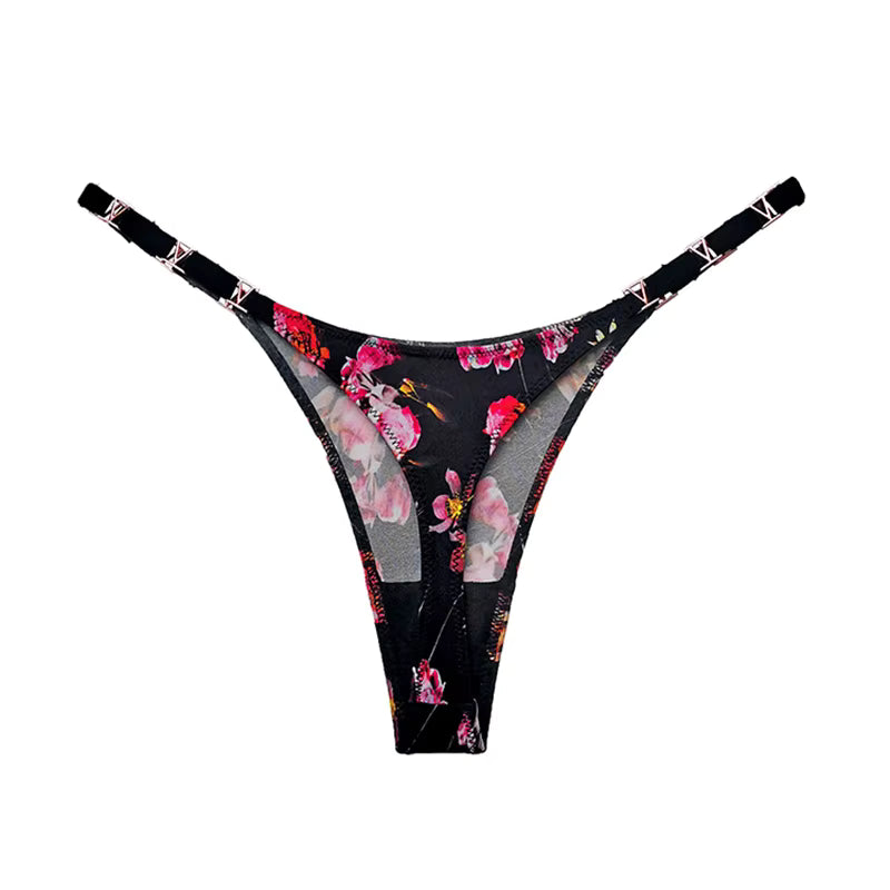 Sexy Women Seamless Underwear Briefs Zebra Flower Low Rise Metal Buckle Thong G-String Bikini Panties