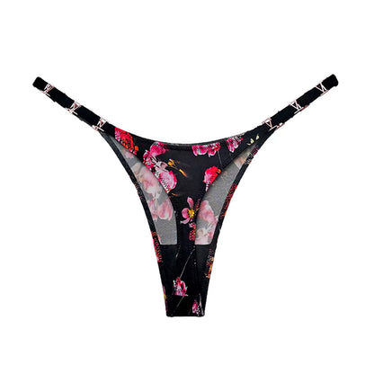 Sexy Women Seamless Underwear Briefs Zebra Flower Low Rise Metal Buckle Thong G-String Bikini Panties