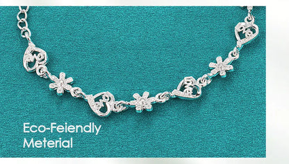 925 Sterling Silver Full Heart Love Flower Chain Women Wedding Engagement Party Bracelet