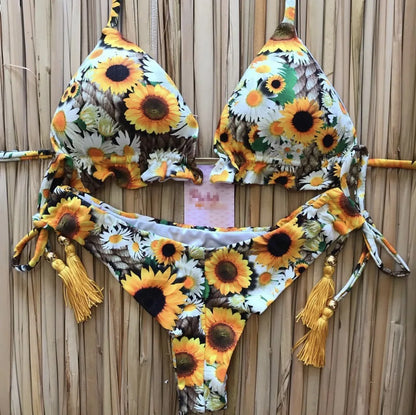 Sexy Print Swimsuit Bandage Two-Piece Swimwear Brazilian Beachwear Bathing Suit