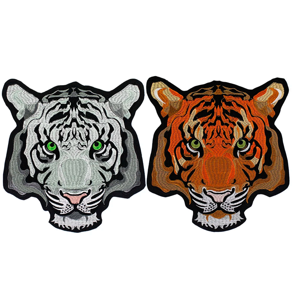Large-size biker Punk Motorcycle Embroidered Tiger Skeleton Patch Appliques Iron on Patches Badge Clothes Sewing
