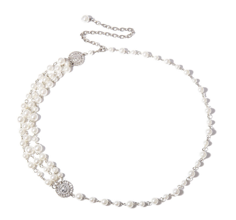 Women Fringe Silver Pearl Vintage Waist Chain Designer Belts