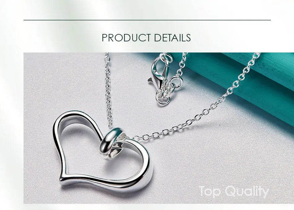 925 Sterling Silver Heart 18 Inch Chain Woman Fashion Wedding Engagement Party Charm Pendant Necklace