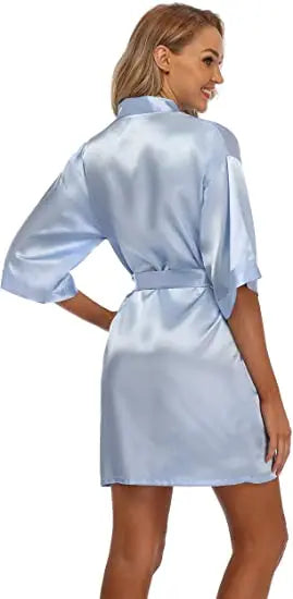 Women Satin Silky Bridal Wedding Kimono Bathrobe Sleepwear Nightgown Wear
