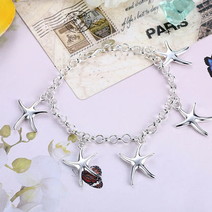 925 Sterling Silver Gold Sea Star Women Wedding Engagement Party Fashion Bracelet